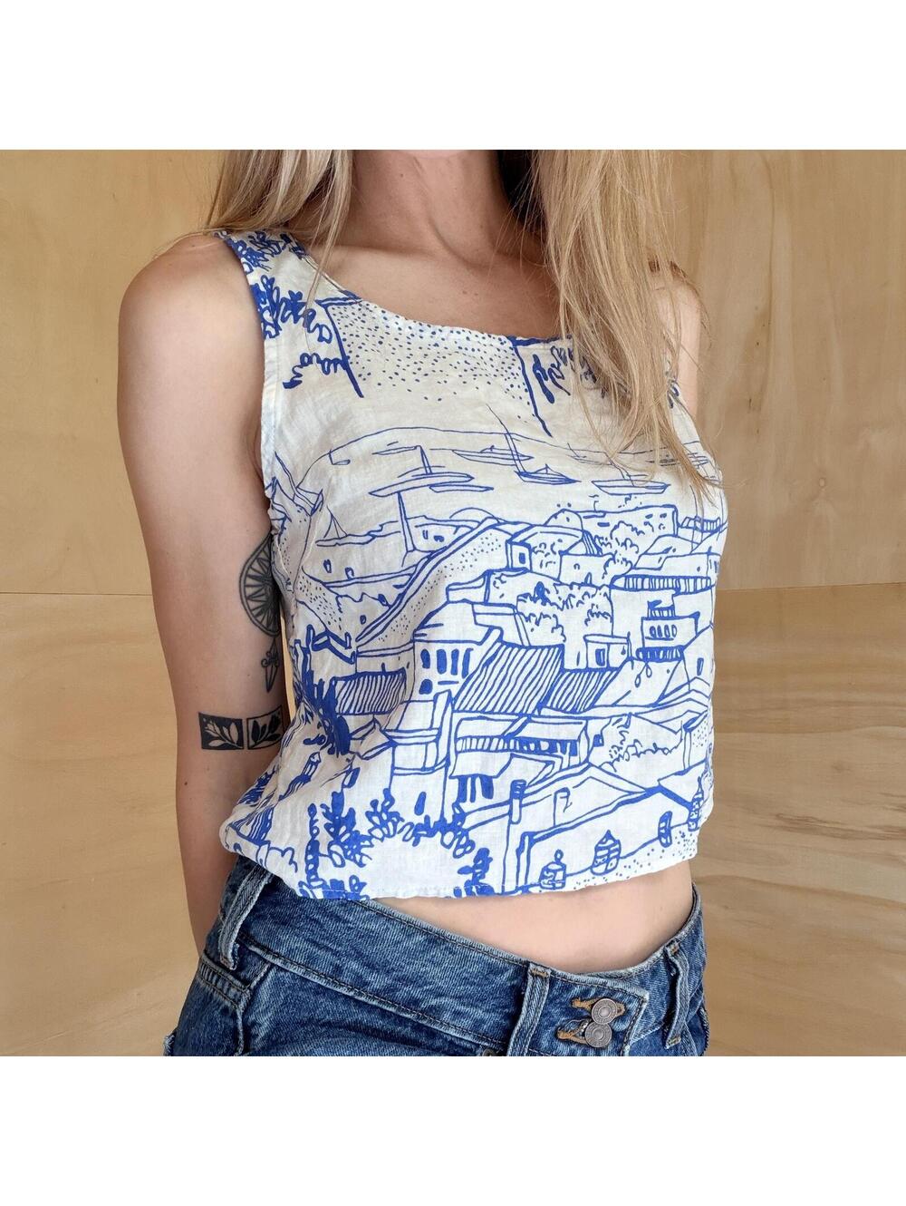 Scenic Print Linen Tank Top by Calypso St. Barth | Medium